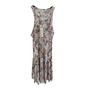 NWT Rebecca Taylor Floral Maxi Dress Sleeveless Tiered Hem Linen Blend‎ XS
